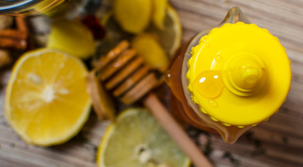 Hot winter tea with lemon, honey and ginger.