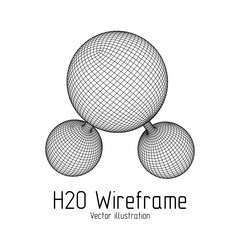 Wireframe Mesh H2O Water Molecule. Connection Structure. Low poly vector illustration. Science and medical healthcare concept