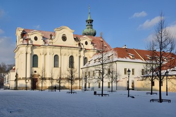 Prague Benedictine Arch-Abbey of St. Adalbert and St. Margaret in winter