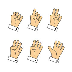 Counting hands sign from zero to five. Flat design style