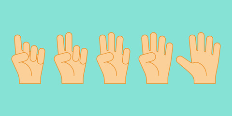 Counting hands sign from one to five. Vector illustration in fla