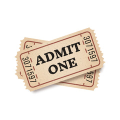 Two vintage tickets to the cinema on a white background. Vector illustration