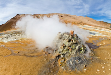 Geothermal spring near Myvatn lake. Hverir geothermal area, northern Iceland