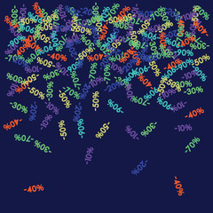 Sale Banner Confetti. Vector Falling Down -10, -20, -30, -40, -50, -70, 90 Banner or Sticker. Holidays Shopping Promotion Ads. Rebate Badge, Price Discount Hipster Sale Banner, Frame or Border