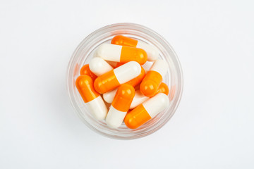 Medications and pills on a white background closeup shot