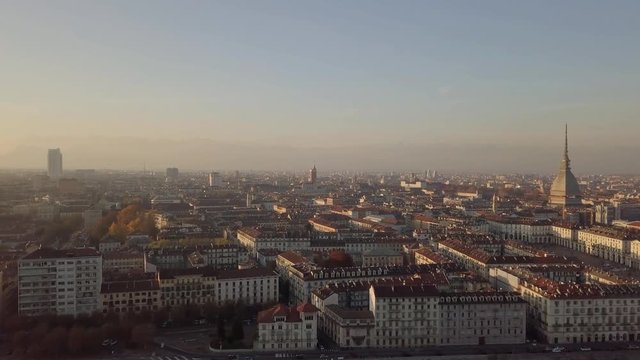 flying over Turin city 