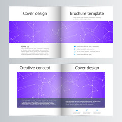 Square brochure template with structure of molecular particles and atom. Polygonal abstract background. Medicine, science and technology concept. Vector illustration