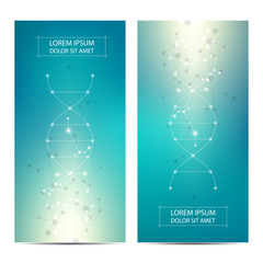 Fototapeta premium Minimal covers or banner design with dna molecule background. Scientific, technological and medical template.