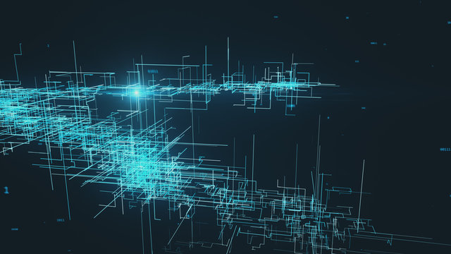 Beautiful 3d illustration of the Global Digital Network Growing with Numbers Flying. Business Concept.