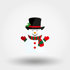 Snowman with hat and scarf. Icon. Vector. Flat.