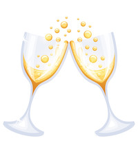 Two glasses of champagne. Merry Christmas and Happy New Year concept. Vector Illustration on white background Web site page and mobile app design