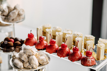 Delicious wedding reception candy bar dessert table