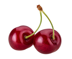 Sweet cherry berry. Two on a branch.