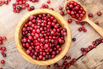 cranberries in a plate on a wooden background