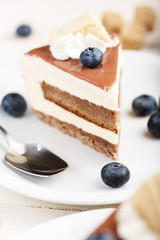 Cake with cream and blueberries