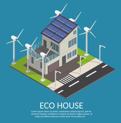 Isometric Ecology home infographic concept of technology system air conditioning security lighting vector set.