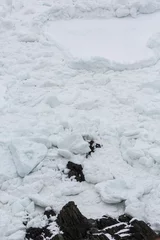 Fotobehang Pack ice against dark cliff rocks in Newfoundland and Labrador © cookiesfordevo