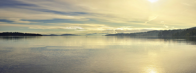 Panoramic view of the Pacific shore taken from the town of Ladysmith, BC