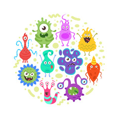 colorful funny bacteria characters