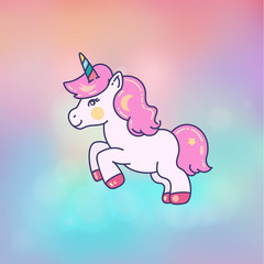 Cute little unicorn on blurred background