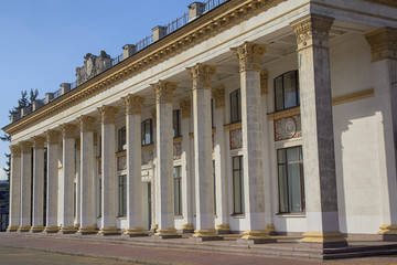 Fototapeta premium Columns of a building in the classical style of the Soviet era. Kiev, Ukraine