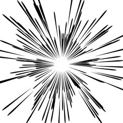 Comic book black and white radial speed lines background. Explosion vector illustration