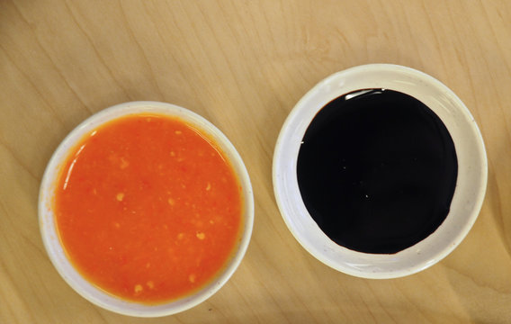 Two tones dipping sauce of delicious legendary Singaporean Haina