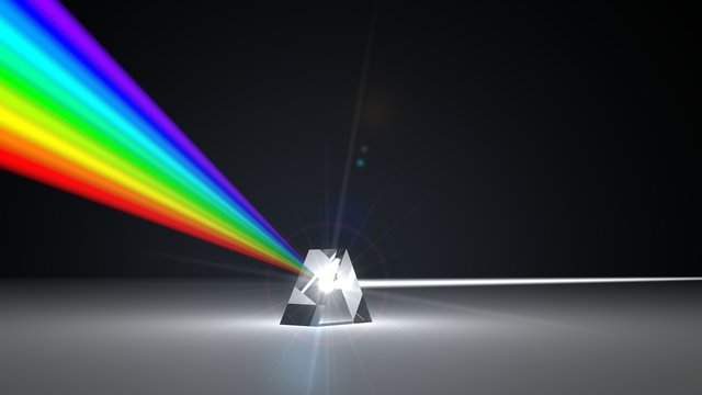 white light ray dispersing to other color light rays via prism. 3d illustration