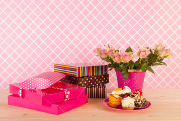 Fototapeta na wymiar Birthday pastry in pink