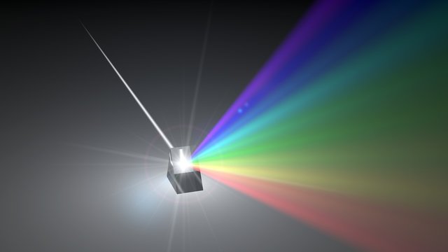 white light ray dispersing to other color light rays via prism. 3d illustration