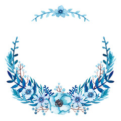 Floral Wreath with Blue Flowers and Leaves