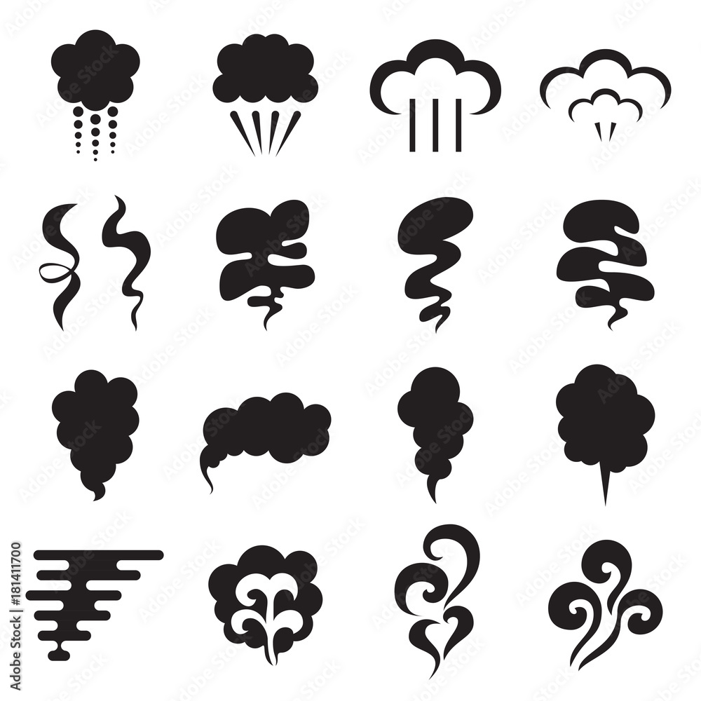 Wall mural steam icons. collection of black symbols isolated on a white background. vector illustration