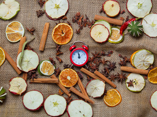 Alarm clock and Chrsitmas tea ingredients