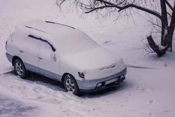 Snowy winter in the city.