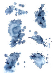 Set of colorful abstract watercolor texture stains with splashes and spatters. Modern creative watercolor background for trendy design.