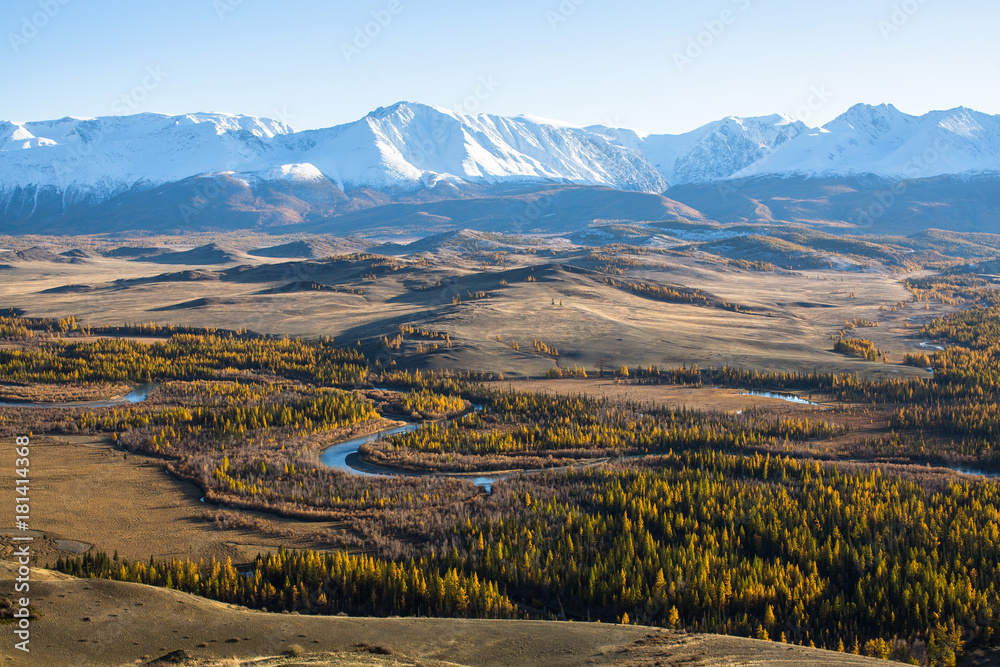 Poster Panorama of Chuya ridge at Altai mountains, Siberia, Russia.