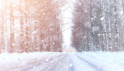 Winter landscape snow covered expanses. A park in the winter in 