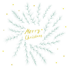Christmas card with hand drown conifer branches and lettering