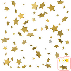 Fototapeta premium Gold star confetti rain festive holiday background. Vector golden paper foil stars falling down isolated on transparent background.