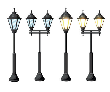 Vintage streetlights. Vector retro street lamp lights isolated on white background isolated on white background Web site page and mobile app design