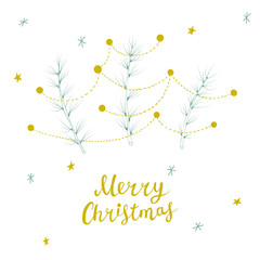 Christmas card with hand drawn decorated Christmas tree branches and lettering