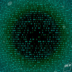 Matrix background with the green symbols, volume effect