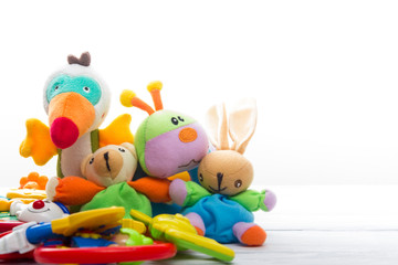 Set of colorful Kids toys frame. Copy space for text