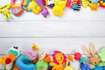 Obraz premium Set of colorful Kids toys frame. Copy space for text