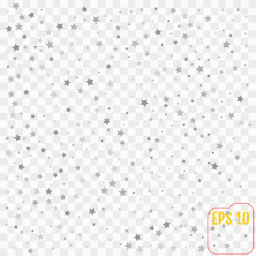 Star Falling Print. White Silver Starry Background. Vector Confetti Star Background Pattern.  Gray Starlit Card. Confetti Fall Chaotic Decor. Modern Creative Pattern.