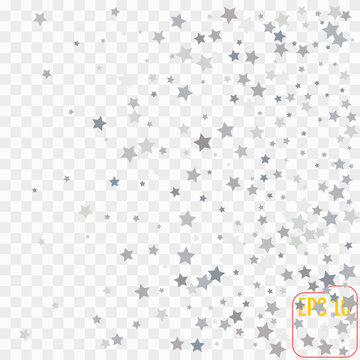 Star Falling Print. Transparent  Silver Starry Background. Vector Confetti Star Background Pattern. Gray Starlit Card. Confetti Fall Chaotic Decor. Modern Creative Pattern.