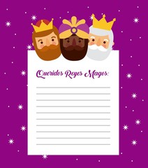 letter to the three kings of orient celebration festivity vector illustration