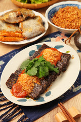 Blood rice cake  with , Taiwanese traditional food 