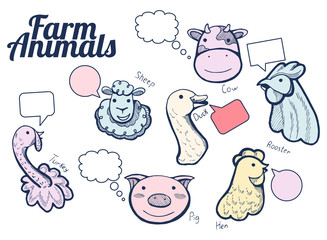 Funny farm animals hand drawn icons