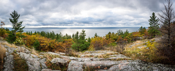 Panoramic forest view over Lake Superior